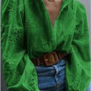 SHEIN Emerald Green Eyelet Blouse